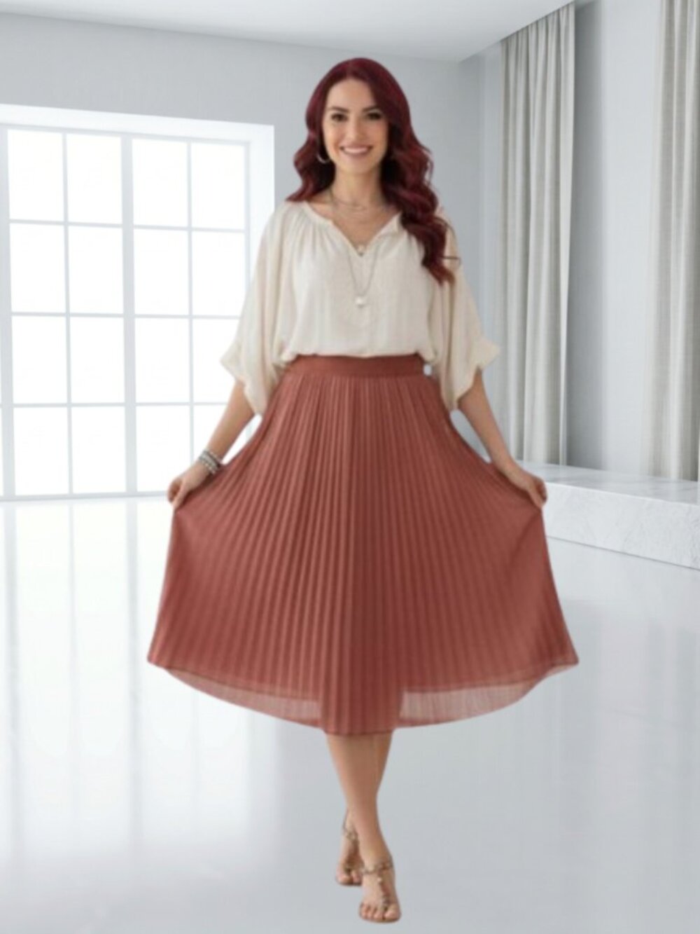 Andi + James Blush Champagne Tulle Pleated Peasant Skirt Lace Waist Size L